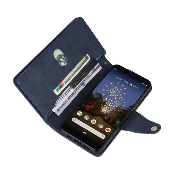 For Google Pixel 3A XL Rivet Buckle 9 Cards Three Fold Leather Phone Case(Blue)