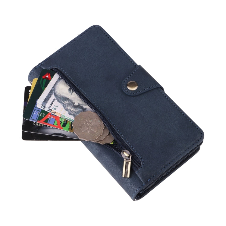 For Google Pixel 3A XL Rivet Buckle 9 Cards Three Fold Leather Phone Case(Blue)