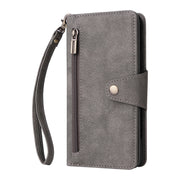 For Google Pixel 3A XL Rivet Buckle 9 Cards Three Fold Leather Phone Case(Grey)