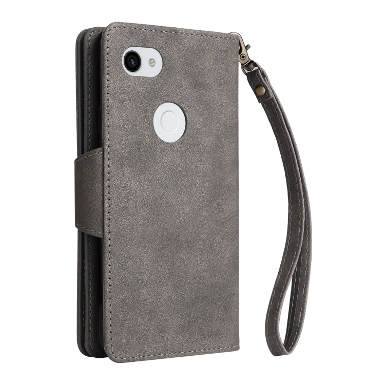 For Google Pixel 3A XL Rivet Buckle 9 Cards Three Fold Leather Phone Case(Grey) - Google Cases by PMC TechLife | Online Shopping South Africa | PMC TechLife | Buy Now Pay Later Mobicred