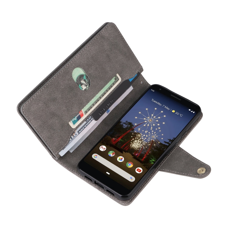 For Google Pixel 3A XL Rivet Buckle 9 Cards Three Fold Leather Phone Case(Grey)