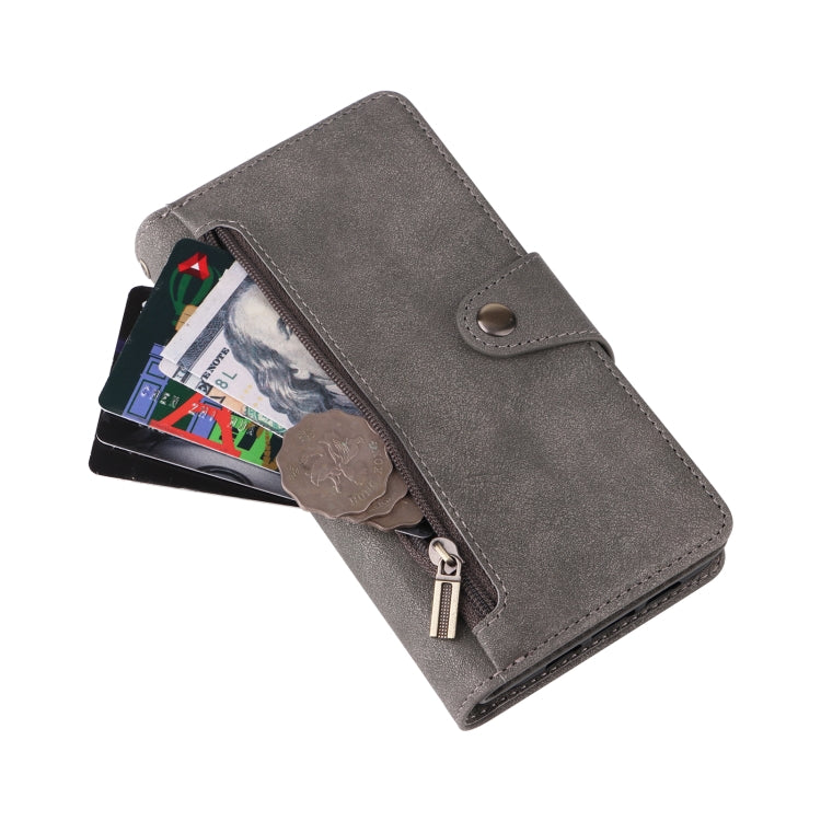 For Google Pixel 3A XL Rivet Buckle 9 Cards Three Fold Leather Phone Case(Grey) - Google Cases by PMC TechLife | Online Shopping South Africa | PMC TechLife | Buy Now Pay Later Mobicred