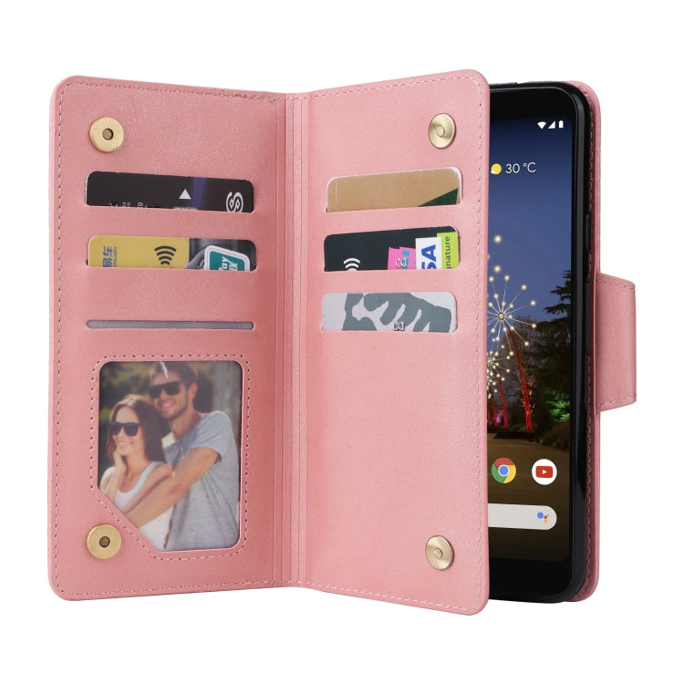 For Google Pixel 3A XL Rivet Buckle 9 Cards Three Fold Leather Phone Case(Rose Gold) - Google Cases by PMC TechLife | Online Shopping South Africa | PMC TechLife | Buy Now Pay Later Mobicred
