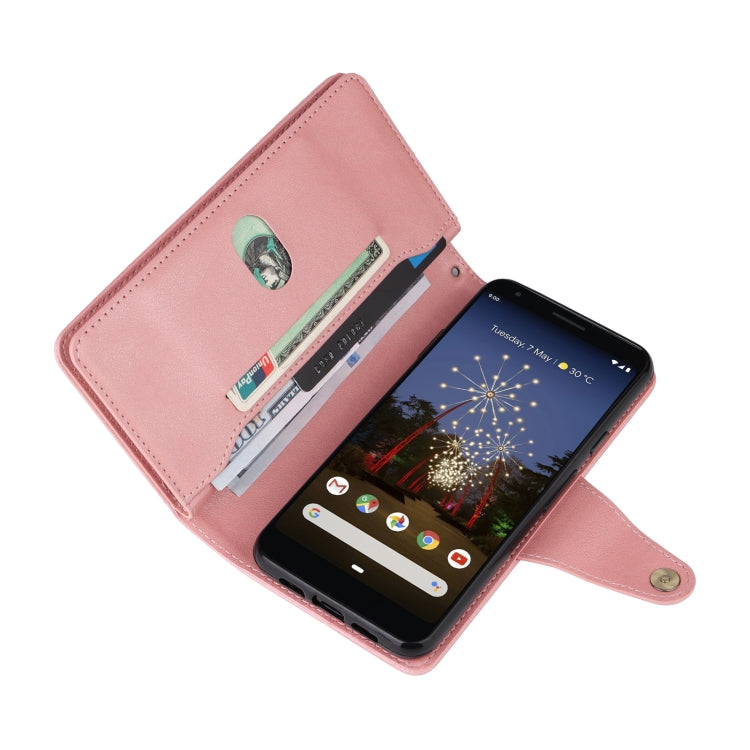 For Google Pixel 3A XL Rivet Buckle 9 Cards Three Fold Leather Phone Case(Rose Gold) - Google Cases by PMC TechLife | Online Shopping South Africa | PMC TechLife | Buy Now Pay Later Mobicred