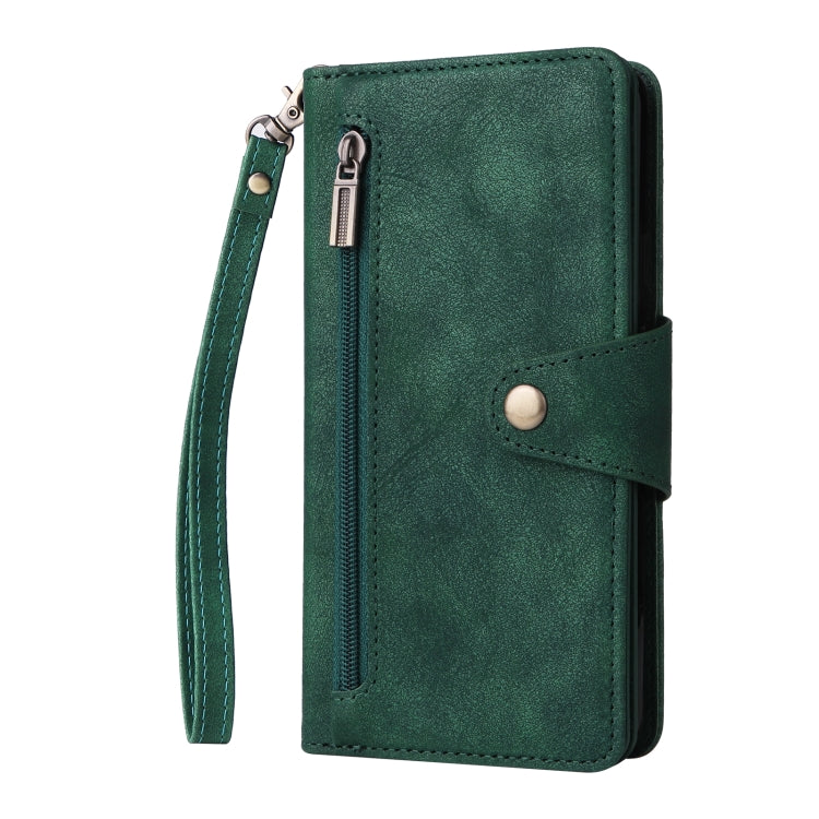 For Google Pixel 3A XL Rivet Buckle 9 Cards Three Fold Leather Phone Case(Green)