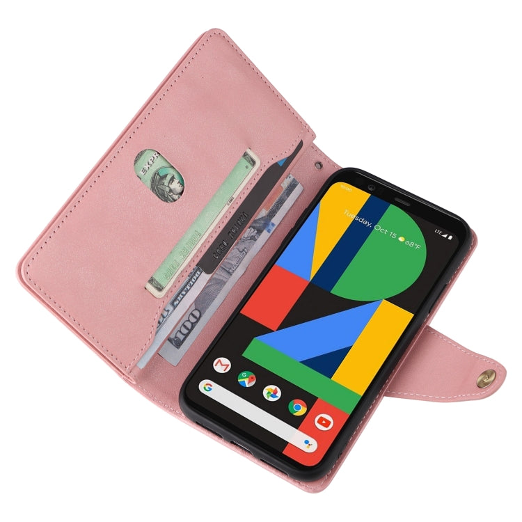 For Google Pixel 4 Rivet Buckle 9 Cards Three Fold Leather Phone Case(Rose Gold) - Google Cases by PMC TechLife | Online Shopping South Africa | PMC TechLife | Buy Now Pay Later Mobicred