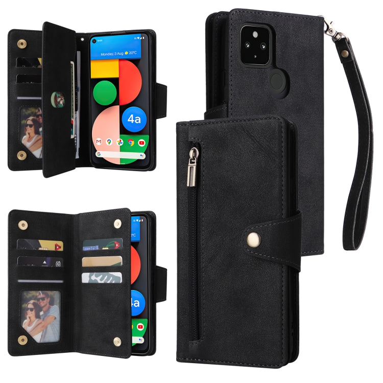 For Google Pixel 4A 5G Rivet Buckle 9 Cards Three Fold Leather Phone Case(Black) - Google Cases by PMC TechLife | Online Shopping South Africa | PMC TechLife | Buy Now Pay Later Mobicred