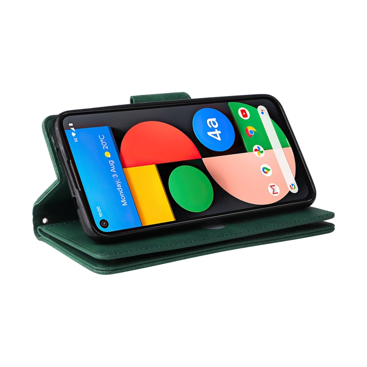 For Google Pixel 4A 5G Rivet Buckle 9 Cards Three Fold Leather Phone Case(Green) - Google Cases by PMC TechLife | Online Shopping South Africa | PMC TechLife | Buy Now Pay Later Mobicred