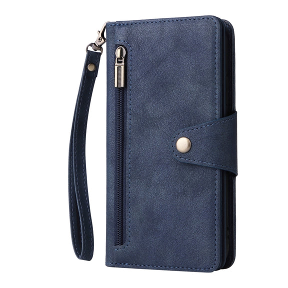 For Google Pixel 4 XL Rivet Buckle 9 Cards Three Fold Leather Phone Case(Blue)