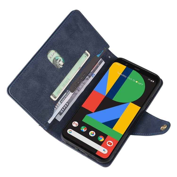 For Google Pixel 4 XL Rivet Buckle 9 Cards Three Fold Leather Phone Case(Blue)