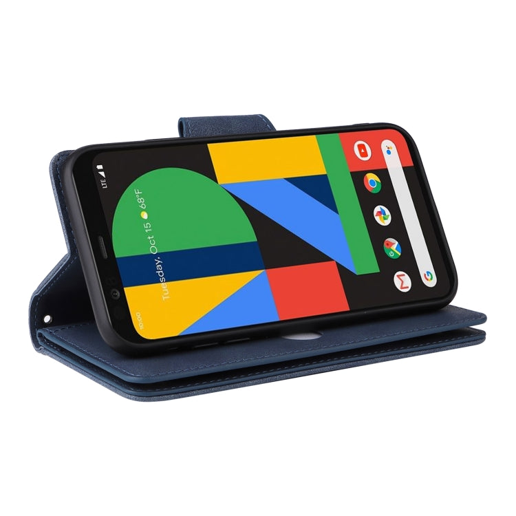 For Google Pixel 4 XL Rivet Buckle 9 Cards Three Fold Leather Phone Case(Blue) - Google Cases by PMC TechLife | Online Shopping South Africa | PMC TechLife | Buy Now Pay Later Mobicred
