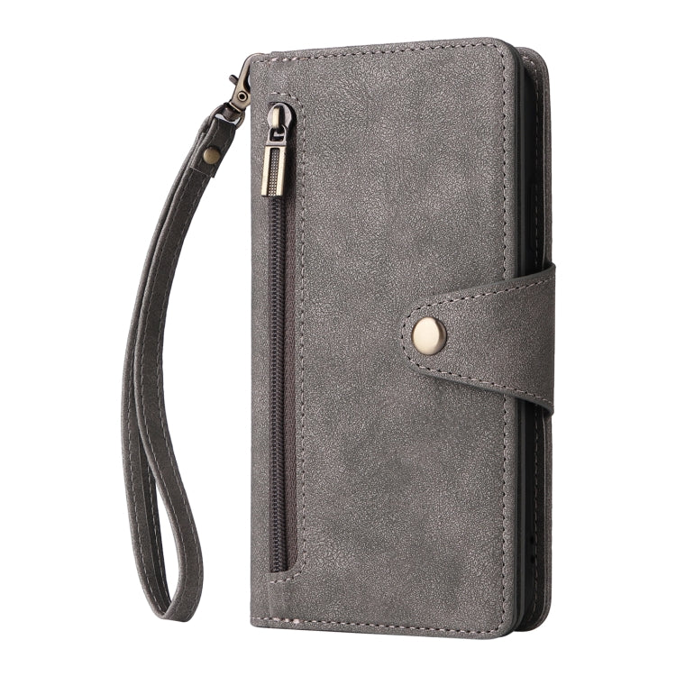 For Google Pixel 4 XL Rivet Buckle 9 Cards Three Fold Leather Phone Case(Grey)