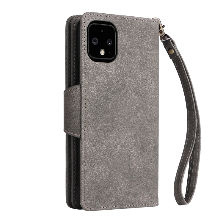 For Google Pixel 4 XL Rivet Buckle 9 Cards Three Fold Leather Phone Case(Grey) - Google Cases by PMC TechLife | Online Shopping South Africa | PMC TechLife | Buy Now Pay Later Mobicred