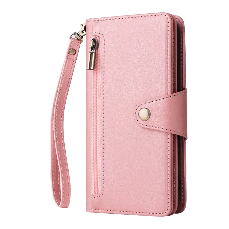 For Google Pixel 4 XL Rivet Buckle 9 Cards Three Fold Leather Phone Case(Rose Gold) - Google Cases by PMC TechLife | Online Shopping South Africa | PMC TechLife | Buy Now Pay Later Mobicred