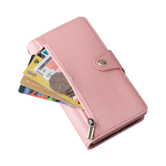 For Google Pixel 4 XL Rivet Buckle 9 Cards Three Fold Leather Phone Case(Rose Gold)