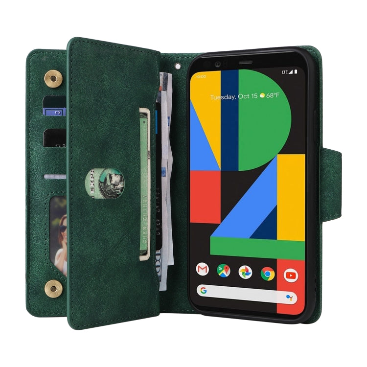 For Google Pixel 4 XL Rivet Buckle 9 Cards Three Fold Leather Phone Case(Green)