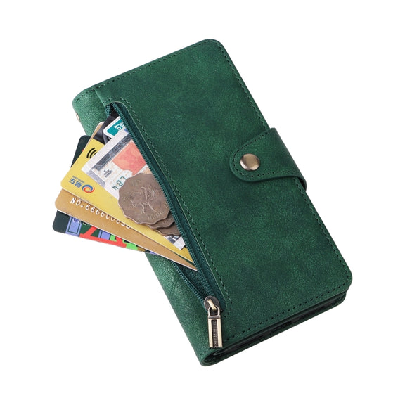 For Google Pixel 4 XL Rivet Buckle 9 Cards Three Fold Leather Phone Case(Green)
