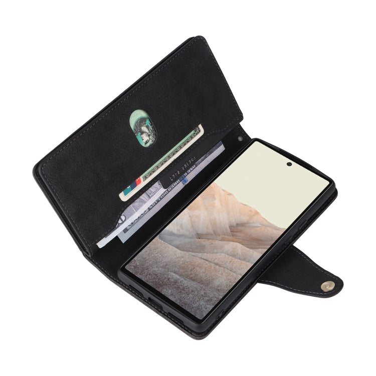 For Google Pixel 6 Rivet Buckle 9 Cards Three Fold Leather Phone Case(Black) - Google Cases by PMC TechLife | Online Shopping South Africa | PMC TechLife | Buy Now Pay Later Mobicred