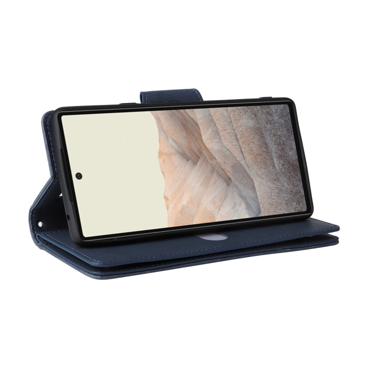 For Google Pixel 6 Rivet Buckle 9 Cards Three Fold Leather Phone Case(Blue) - Google Cases by PMC TechLife | Online Shopping South Africa | PMC TechLife | Buy Now Pay Later Mobicred