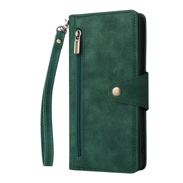 For Google Pixel 6 Rivet Buckle 9 Cards Three Fold Leather Phone Case(Green) - Google Cases by PMC TechLife | Online Shopping South Africa | PMC TechLife | Buy Now Pay Later Mobicred