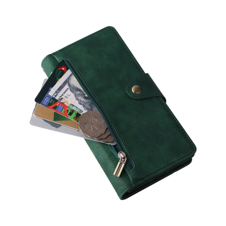 For Google Pixel 6 Rivet Buckle 9 Cards Three Fold Leather Phone Case(Green) - Google Cases by PMC TechLife | Online Shopping South Africa | PMC TechLife | Buy Now Pay Later Mobicred