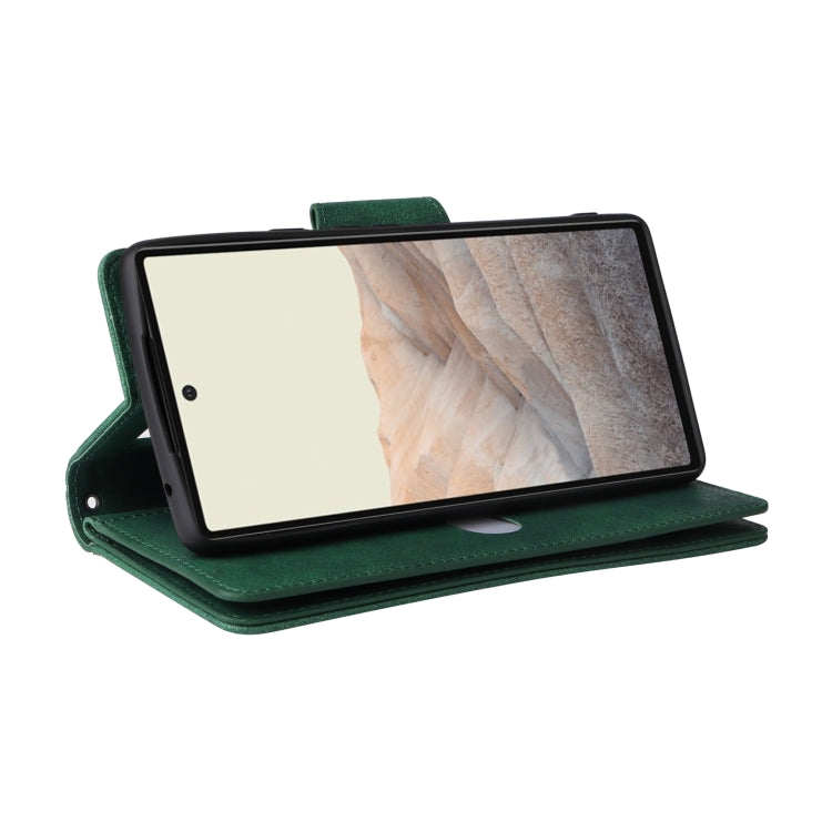For Google Pixel 6 Rivet Buckle 9 Cards Three Fold Leather Phone Case(Green) - Google Cases by PMC TechLife | Online Shopping South Africa | PMC TechLife | Buy Now Pay Later Mobicred