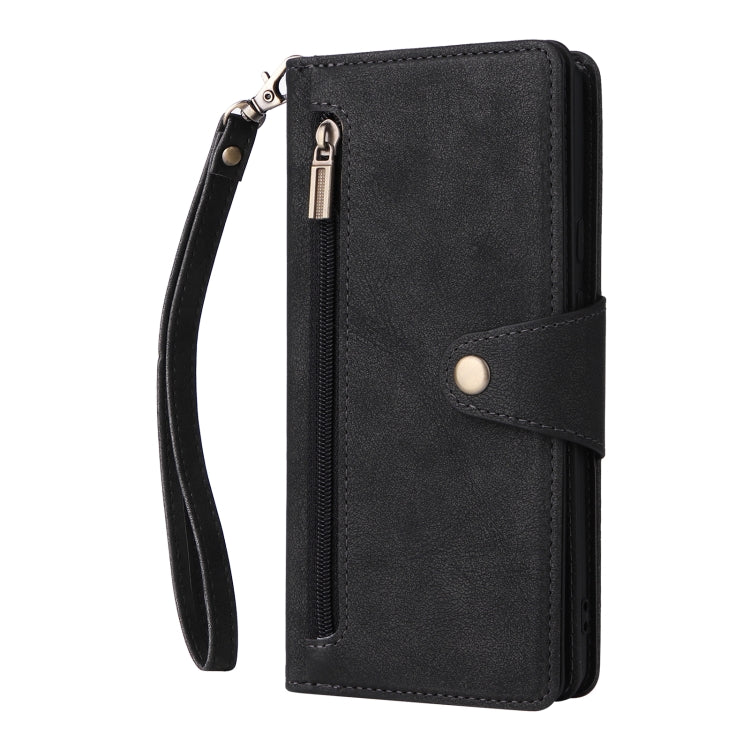 For Google Pixel 6 Pro Rivet Buckle 9 Cards Three Fold Leather Phone Case(Black) - Google Cases by PMC TechLife | Online Shopping South Africa | PMC TechLife | Buy Now Pay Later Mobicred