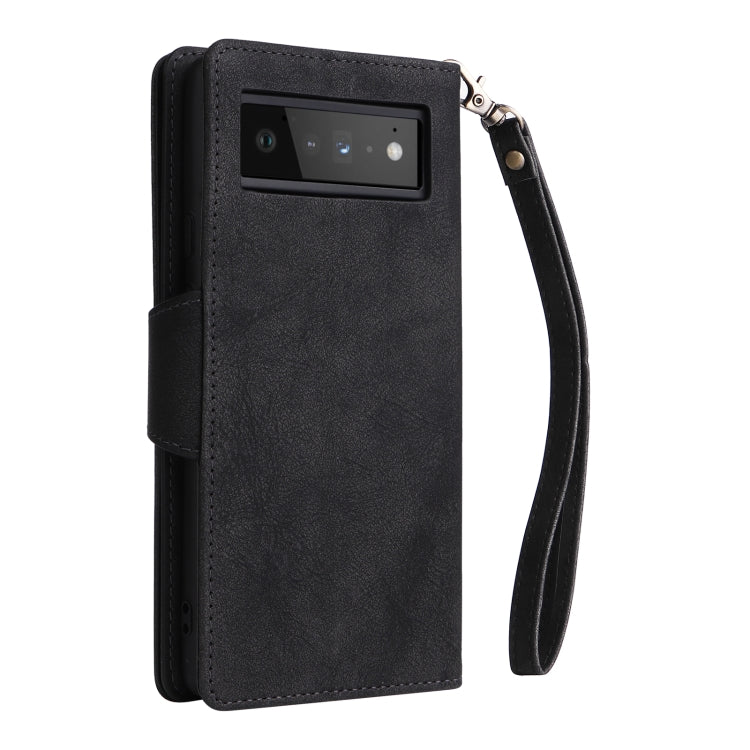 For Google Pixel 6 Pro Rivet Buckle 9 Cards Three Fold Leather Phone Case(Black) - Google Cases by PMC TechLife | Online Shopping South Africa | PMC TechLife | Buy Now Pay Later Mobicred