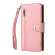 For Google Pixel 6 Pro Rivet Buckle 9 Cards Three Fold Leather Phone Case(Rose Gold)