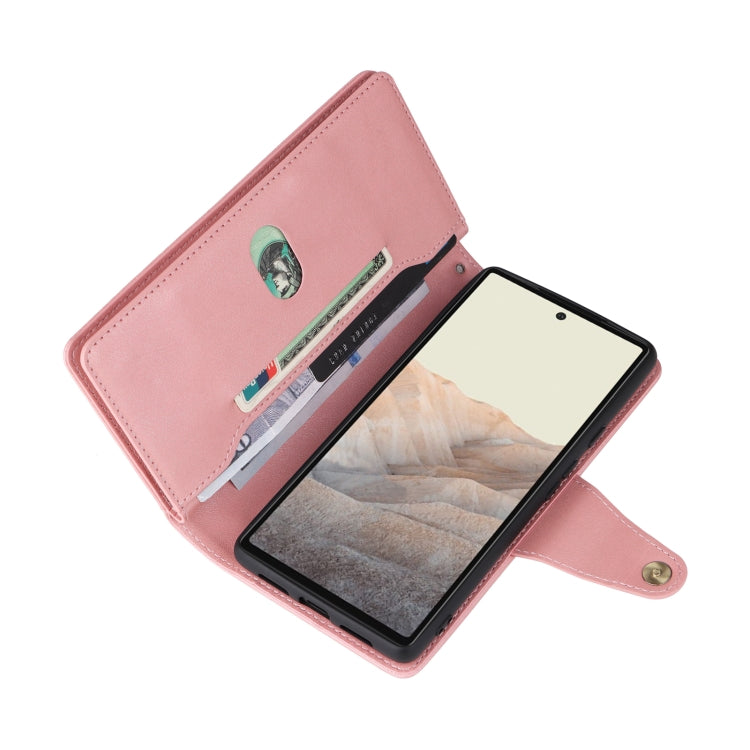 For Google Pixel 6 Pro Rivet Buckle 9 Cards Three Fold Leather Phone Case(Rose Gold) - Google Cases by PMC TechLife | Online Shopping South Africa | PMC TechLife | Buy Now Pay Later Mobicred