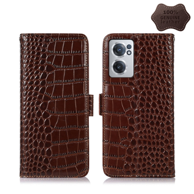 For OnePlus Nord CE 2 5G Crocodile Top Layer Cowhide Leather Phone Case(Brown) - OnePlus Cases by PMC TechLife | Online Shopping South Africa | PMC TechLife | Buy Now Pay Later Mobicred