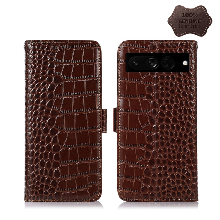 For Google Pixel 7 Pro 5G Crocodile Top Layer Cowhide Leather Phone Case(Brown) - Google Cases by PMC TechLife | Online Shopping South Africa | PMC TechLife | Buy Now Pay Later Mobicred