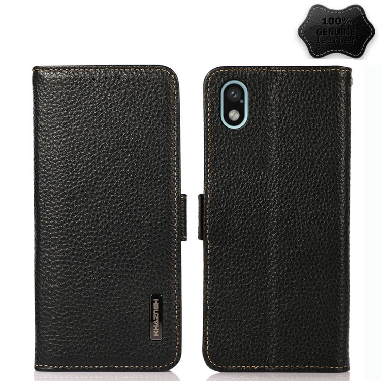 For Sony Xperia Ace III KHAZNEH Side-Magnetic Litchi Genuine Leather RFID Phone Case(Black) - Sony Cases by PMC TechLife | Online Shopping South Africa | PMC TechLife | Buy Now Pay Later Mobicred