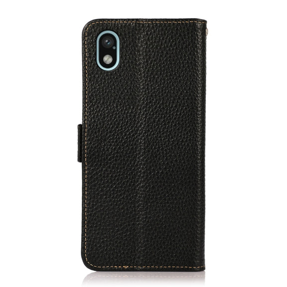 For Sony Xperia Ace III KHAZNEH Side-Magnetic Litchi Genuine Leather RFID Phone Case(Black)