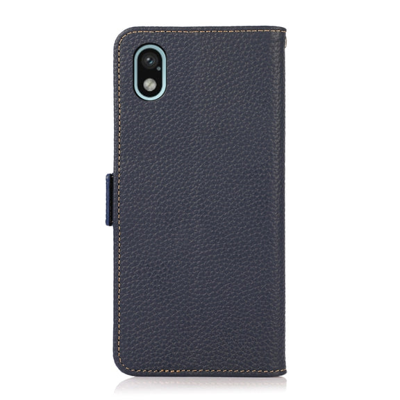 For Sony Xperia Ace III KHAZNEH Side-Magnetic Litchi Genuine Leather RFID Phone Case(Blue)