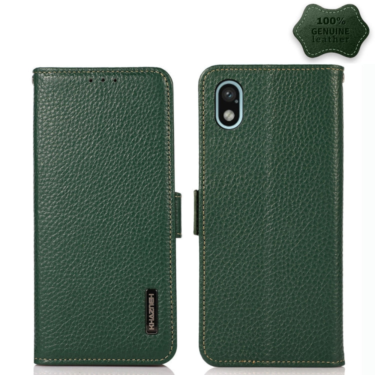For Sony Xperia Ace III KHAZNEH Side-Magnetic Litchi Genuine Leather RFID Phone Case(Green) - Sony Cases by PMC TechLife | Online Shopping South Africa | PMC TechLife | Buy Now Pay Later Mobicred