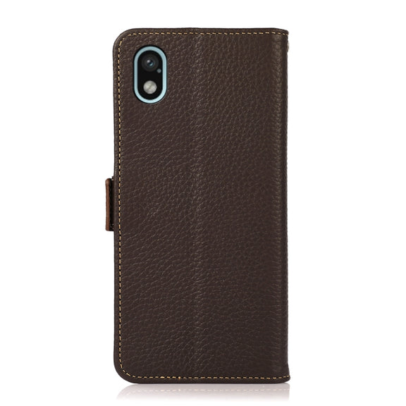 For Sony Xperia Ace III KHAZNEH Side-Magnetic Litchi Genuine Leather RFID Phone Case(Brown)