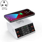 838w 9 in 1 100W 4 PD 3.0 USB-C / Type-C + 4 QC 3.0 USB Ports Smart Digital Display Wireless Charger, UK Plug(White)