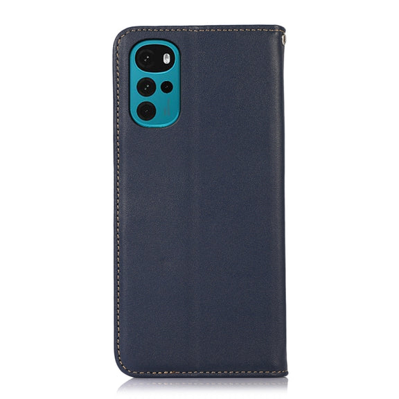 For Motorola Moto G22 KHAZNEH Nappa Top Layer Cowhide Leather Phone Case(Blue)