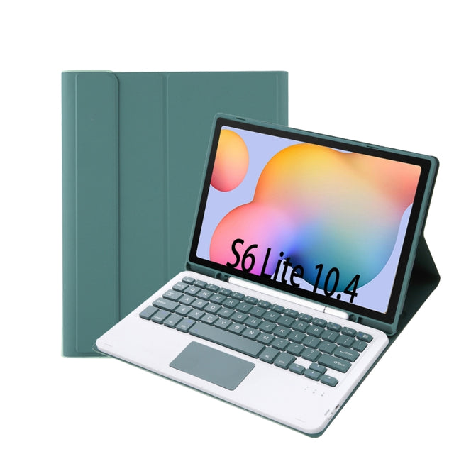 A610B-A Candy Color Bluetooth Keyboard Leather Case with Pen Slot & Touchpad For Samsung Galaxy Tab S6 Lite 10.4 inch SM-P610 / SM-P615(Dark Green)