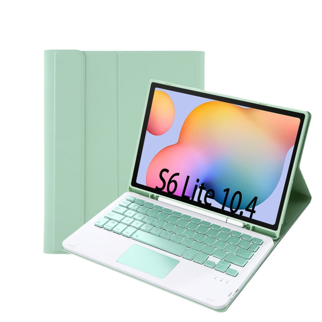A610B-A Candy Color Bluetooth Keyboard Leather Case with Pen Slot & Touchpad For Samsung Galaxy Tab S6 Lite 10.4 inch SM-P610 / SM-P615(Light Green)