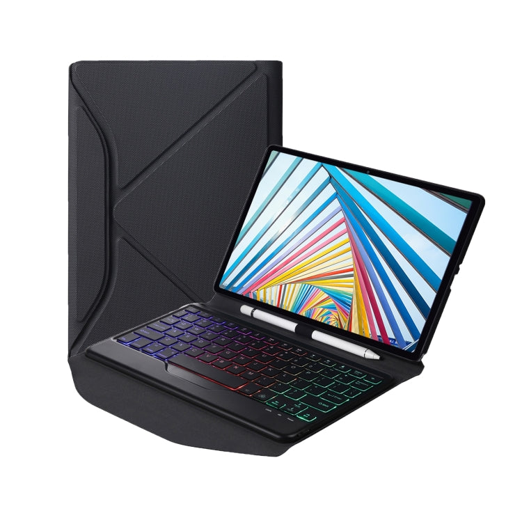 BM20S Backlight Diamond Texture Bluetooth Keyboard Leather Case with Triangle Back Support For Lenovo M10 Plus 10.3 inch TB-X606 / TB-X606F(Black + Black) - Lenovo Keyboard by PMC TechLife | Online Shopping South Africa | PMC TechLife