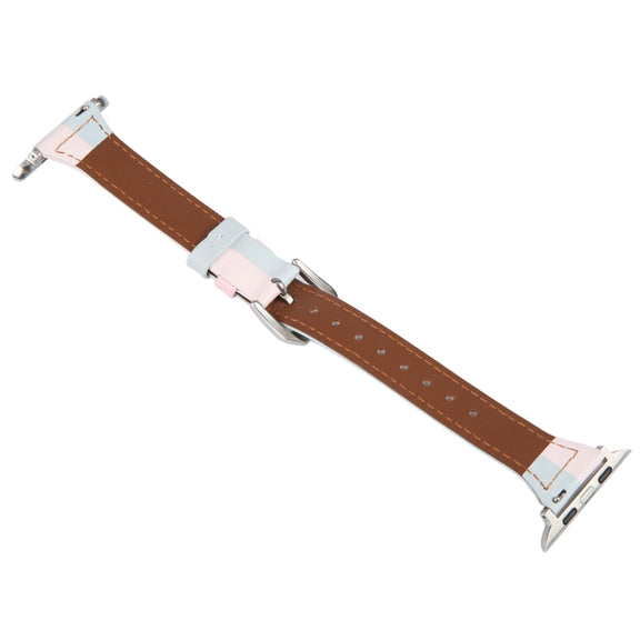 Genuine Leather Watch Band For Apple Watch Series 9&8&7 41mm / SE 3&SE 2&6&SE&5&4 40mm / 3&2&1 38mm(Pink Blue)