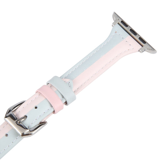 Genuine Leather Watch Band For Apple Watch Series 9&8&7 41mm / SE 3&SE 2&6&SE&5&4 40mm / 3&2&1 38mm(Pink Blue)