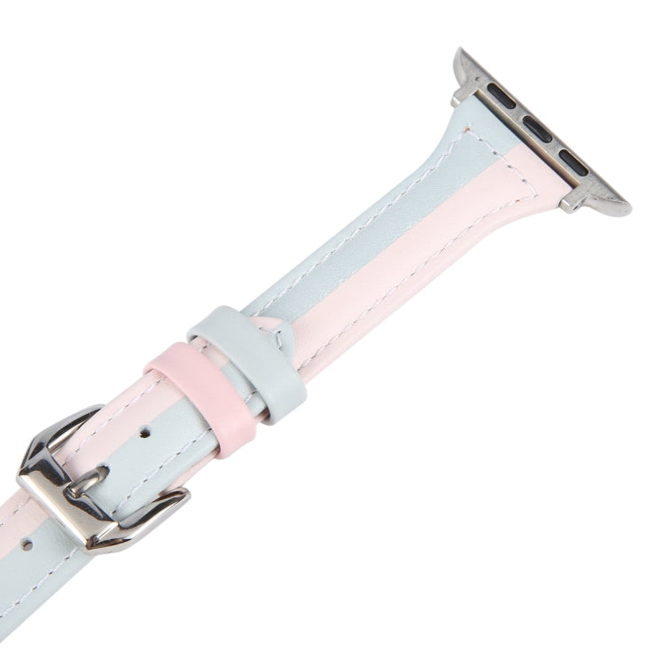 Genuine Leather Watch Band For Apple Watch Series 9&8&7 41mm / SE 3&SE 2&6&SE&5&4 40mm / 3&2&1 38mm(Pink Blue)