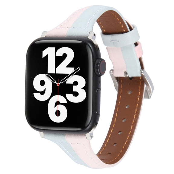 Genuine Leather Watch Band For Apple Watch Series 9&8&7 41mm / SE 3&SE 2&6&SE&5&4 40mm / 3&2&1 38mm(Pink Blue)