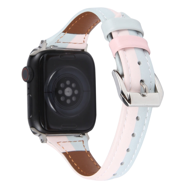 Genuine Leather Watch Band For Apple Watch Series 9&8&7 41mm / SE 3&SE 2&6&SE&5&4 40mm / 3&2&1 38mm(Pink Blue)