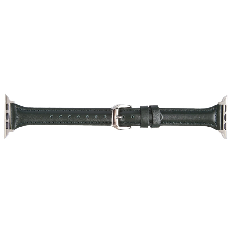 Genuine Leather Watch Band For Apple Watch Series 9&8&7 41mm / SE 3&SE 2&6&SE&5&4 40mm / 3&2&1 38mm(Dark Green) - Watch Bands by PMC TechLife | Online Shopping South Africa | PMC TechLife | Buy Now Pay Later Mobicred