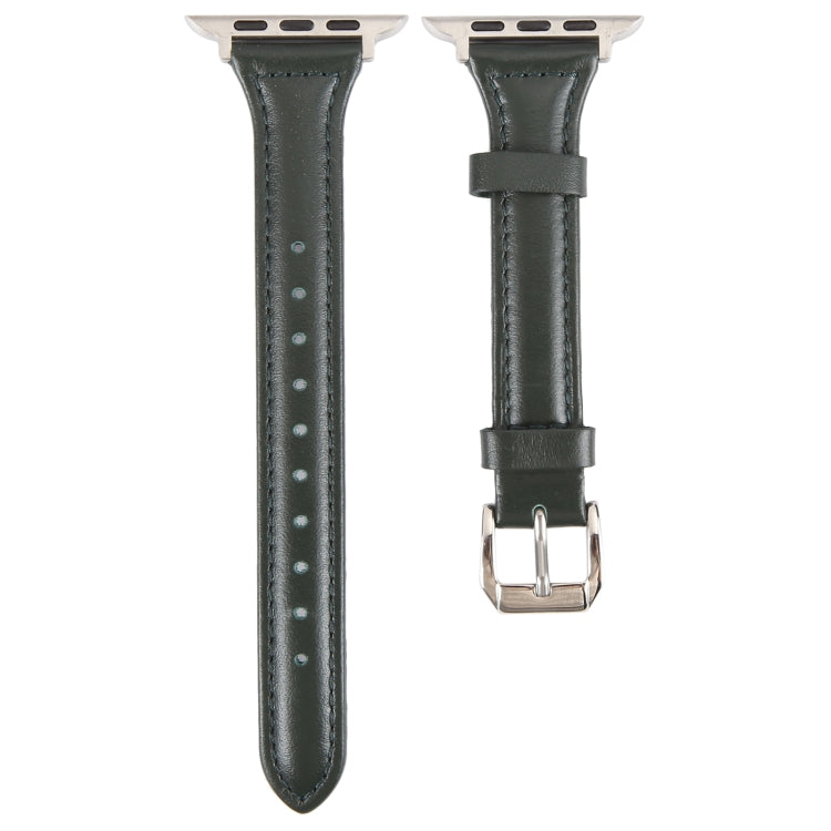 Genuine Leather Watch Band For Apple Watch Series 9&8&7 41mm / SE 3&SE 2&6&SE&5&4 40mm / 3&2&1 38mm(Dark Green) - Watch Bands by PMC TechLife | Online Shopping South Africa | PMC TechLife | Buy Now Pay Later Mobicred