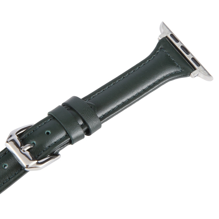 Genuine Leather Watch Band For Apple Watch Series 9&8&7 41mm / SE 3&SE 2&6&SE&5&4 40mm / 3&2&1 38mm(Dark Green) - Watch Bands by PMC TechLife | Online Shopping South Africa | PMC TechLife | Buy Now Pay Later Mobicred